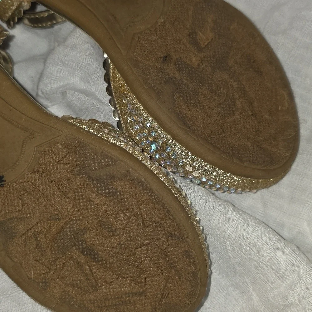 (J36) Link Gold Crystal Embellished Sandals